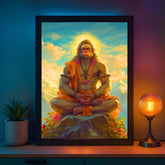 Glowitt Meditating Hanuman Ji God Led Photo Frame 8x12 Inch – Religious Led Wall Frame with Adapter | Unbreakable Acrylic | Hindu God Wall Art | Diwali Gift, Home Decor, Puja Room