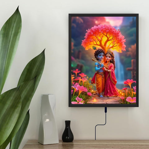 Glowitt Radha Krishna God Led Photo Frame 8x12 Inch – Religious Led Wall Frame with Adapter | Unbreakable Acrylic | Hindu God Wall Art | Diwali Gift, Home Decor, Puja Room