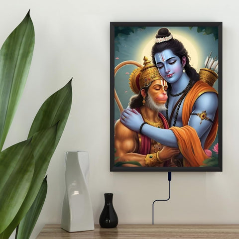 Glowitt Shri Ram Ji Hanuman Ji God Led Photo Frame 8x12 Inch – Religious Led Wall Frame with Adapter | Unbreakable Acrylic | Hindu God Wall Art | Diwali Gift, Home Decor, Puja Room (Design1, 8X12 Inc)