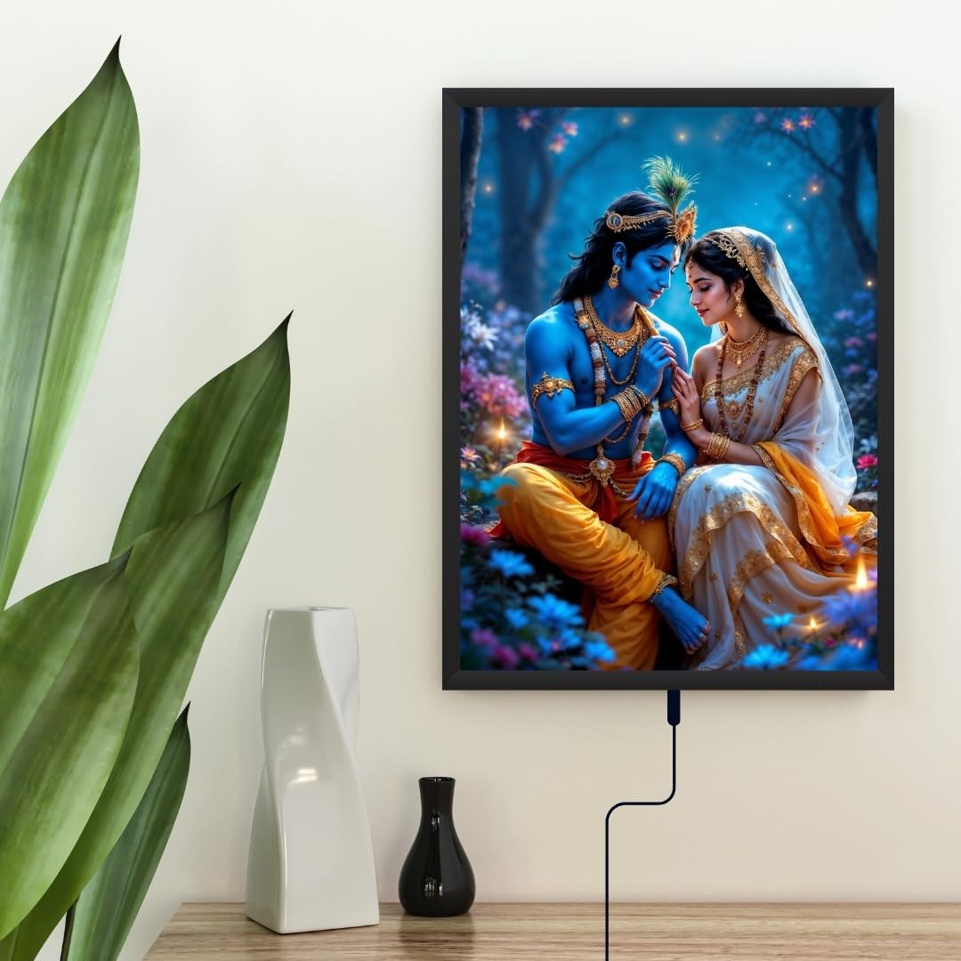 Glowitt Krishna Radha Premium God Led Photo Frame 8x12 Inch – Religious Led Wall Frame with Adapter | Unbreakable Acrylic | Hindu God Wall Art | Diwali Gift, Home Decor, Puja Room