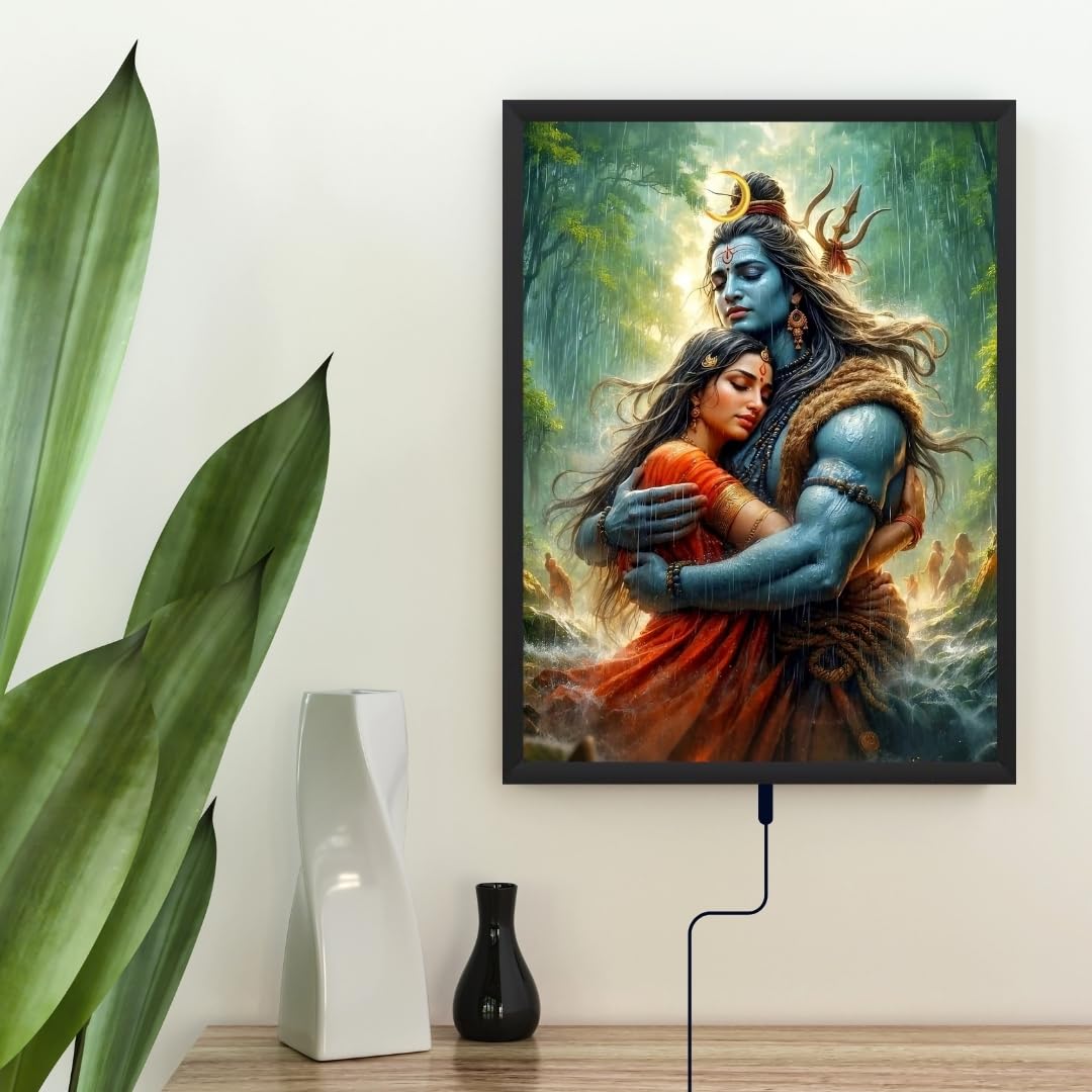 Glowitt Shiv Ji Parvati ji God Led Photo Frame 8x12 Inch – Religious Led Wall Frame with Adapter | Unbreakable Acrylic | Hindu God Wall Art | Diwali Gift, Home Decor, Puja Room