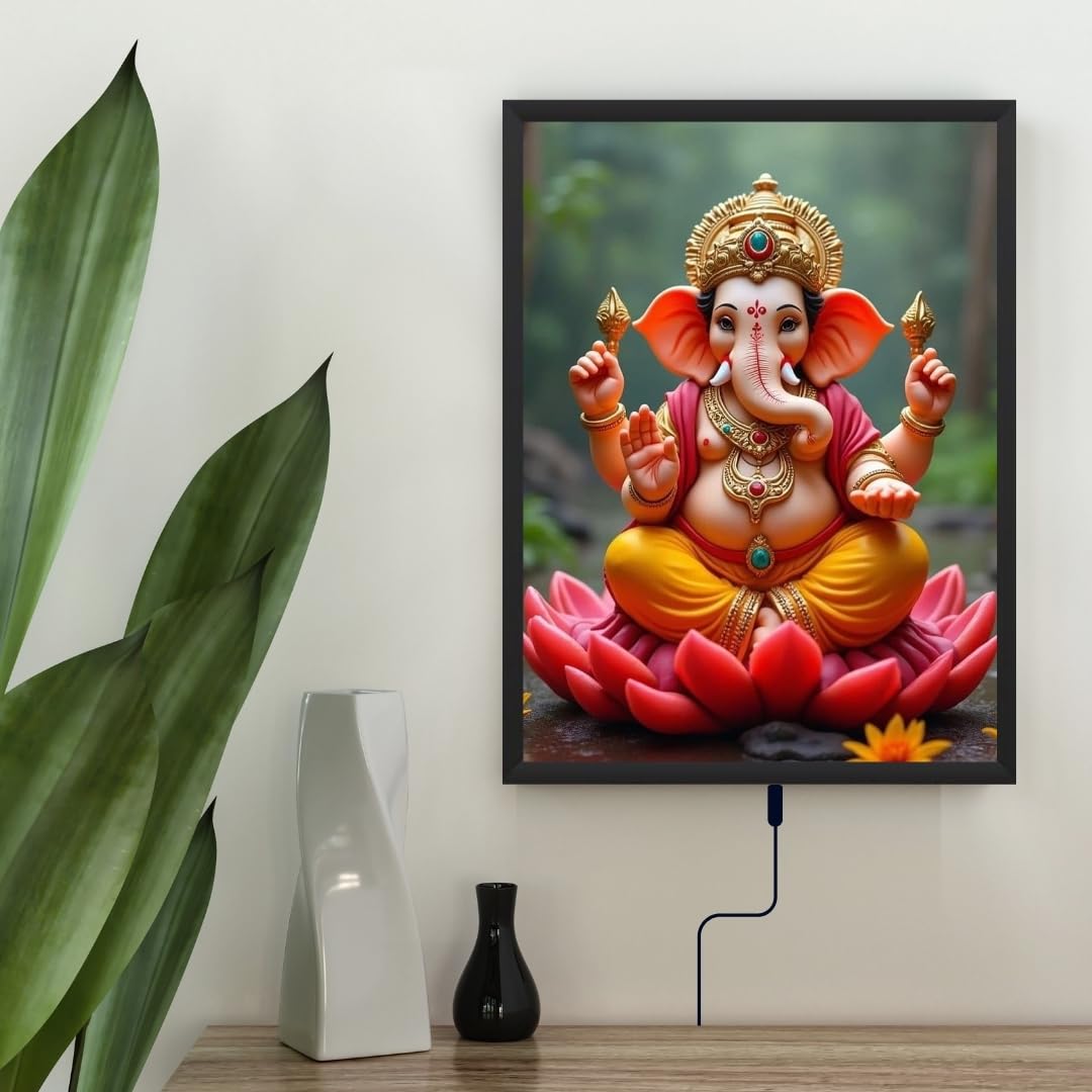 Glowitt Ganesha God Led Photo Frame 8x12 Inch – Religious Led Wall Frame with Adapter | Unbreakable Acrylic | Hindu God Wall Art | Diwali Gift, Home Decor, Puja Room