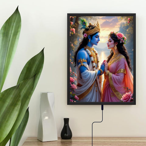 Glowitt Radha Ji Krishna Ji God Led Photo Frame 8x12 Inch – Religious Led Wall Frame with Adapter | Unbreakable Acrylic | Hindu God Wall Art | Diwali Gift, Home Decor, Puja Room
