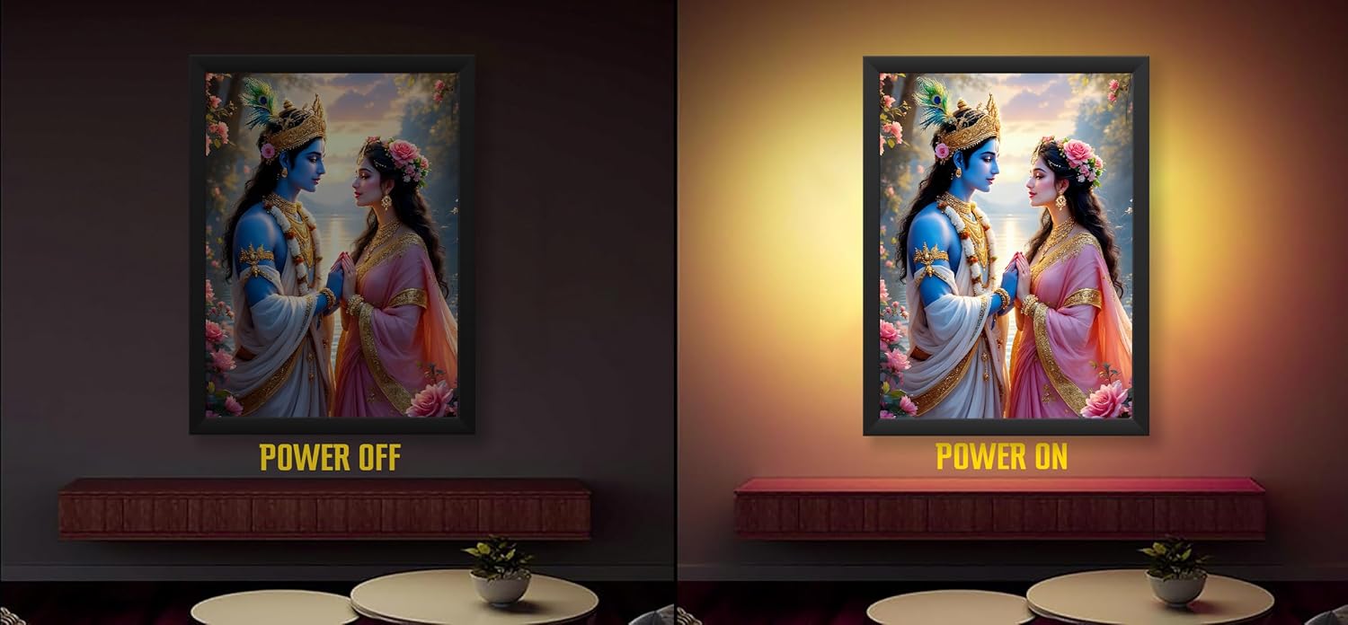 Glowitt Radha Ji Krishna Ji God Led Photo Frame 8x12 Inch – Religious Led Wall Frame with Adapter | Unbreakable Acrylic | Hindu God Wall Art | Diwali Gift, Home Decor, Puja Room
