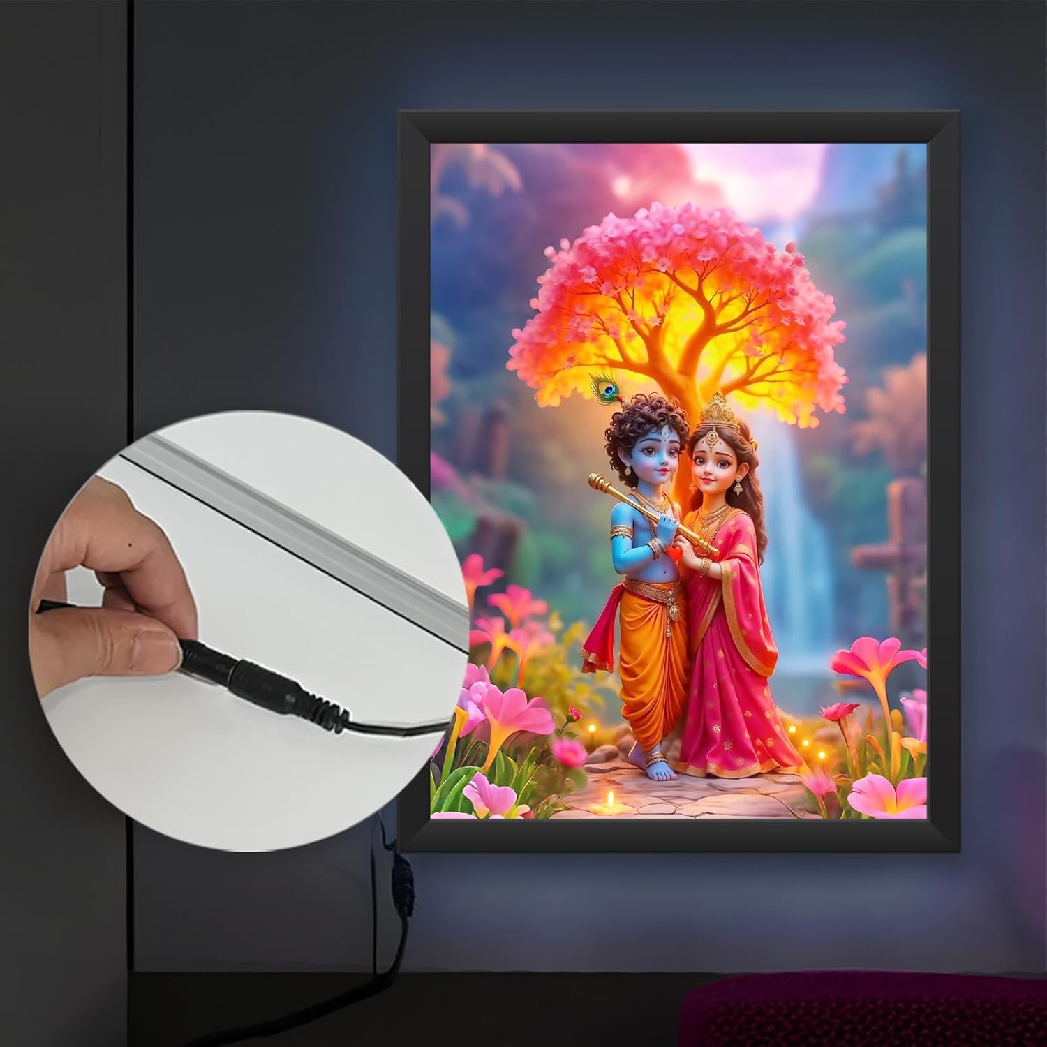 Glowitt Radha Krishna God Led Photo Frame 8x12 Inch – Religious Led Wall Frame with Adapter | Unbreakable Acrylic | Hindu God Wall Art | Diwali Gift, Home Decor, Puja Room