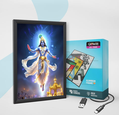 Glowitt Swami Narayan God Led Photo Frame 8x12 Inch – Religious Led Wall Frame with Adapter | Unbreakable Acrylic | Hindu God Wall Art | Diwali Gift, Home Decor, Puja Room