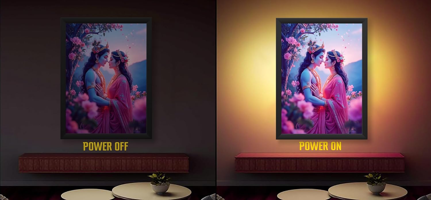 Glowitt Radha Krishna God Led Photo Frame 8x12 Inch – Religious Led Wall Frame with Adapter | Unbreakable Acrylic | Hindu God Wall Art | Diwali Gift, Home Decor, Puja Room