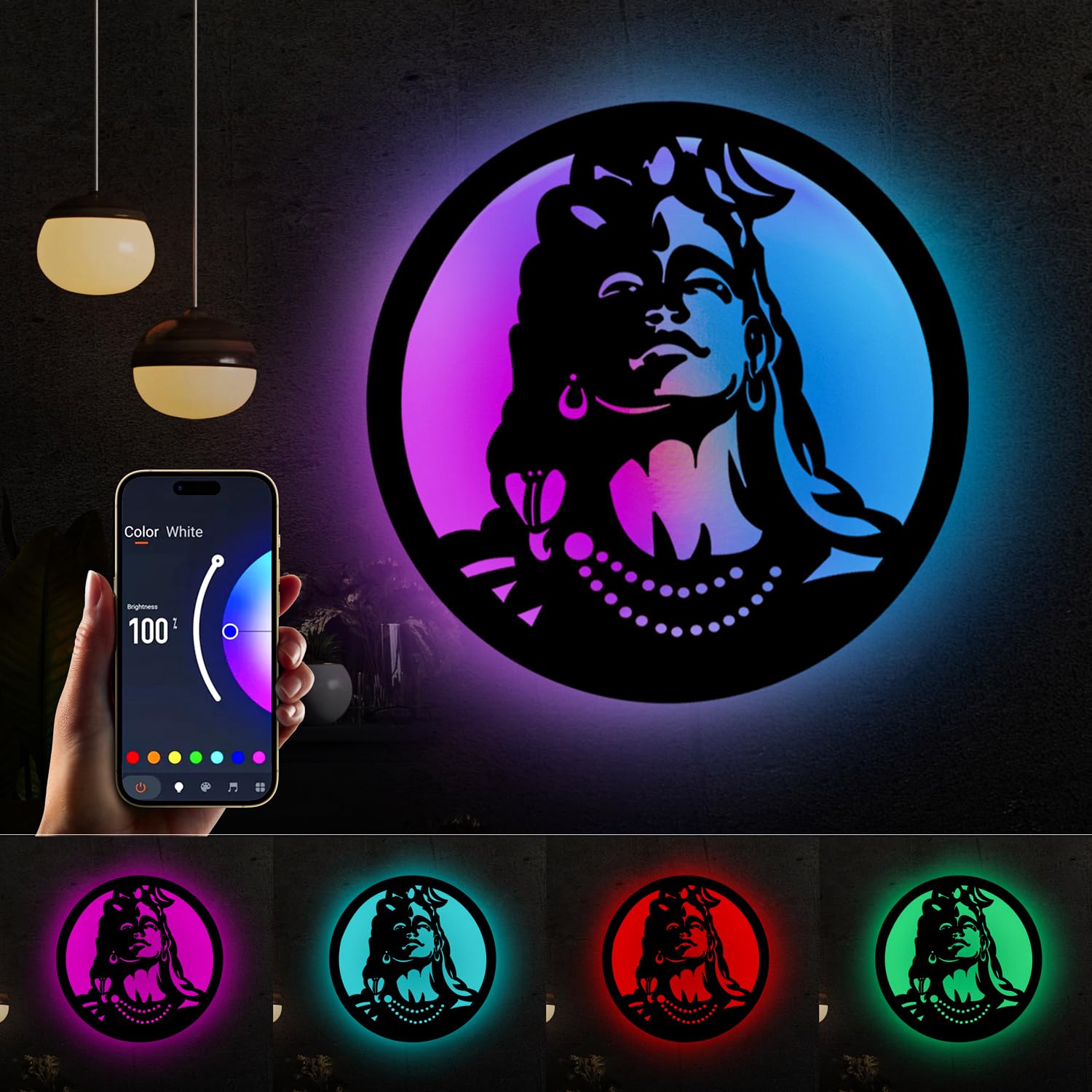 Glowitt Smart Neon Wall Lamp – Adiyogi-Inspired 3D Decor with App Control & Music Sync for Living Room | Bedroom | Gifts | Wall Hangings for Home Decoration | Modern Decor Items (12 X 12)