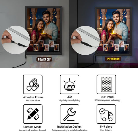 Glowitt Personalized Led Photo Frame - 4K UV Printed Led Photo Frame | Diwali Gift, Valentine Wedding Birthday Gift for Couple, Wife, Husband & Parents (Eternal Bliss, A4 (9 x 13))