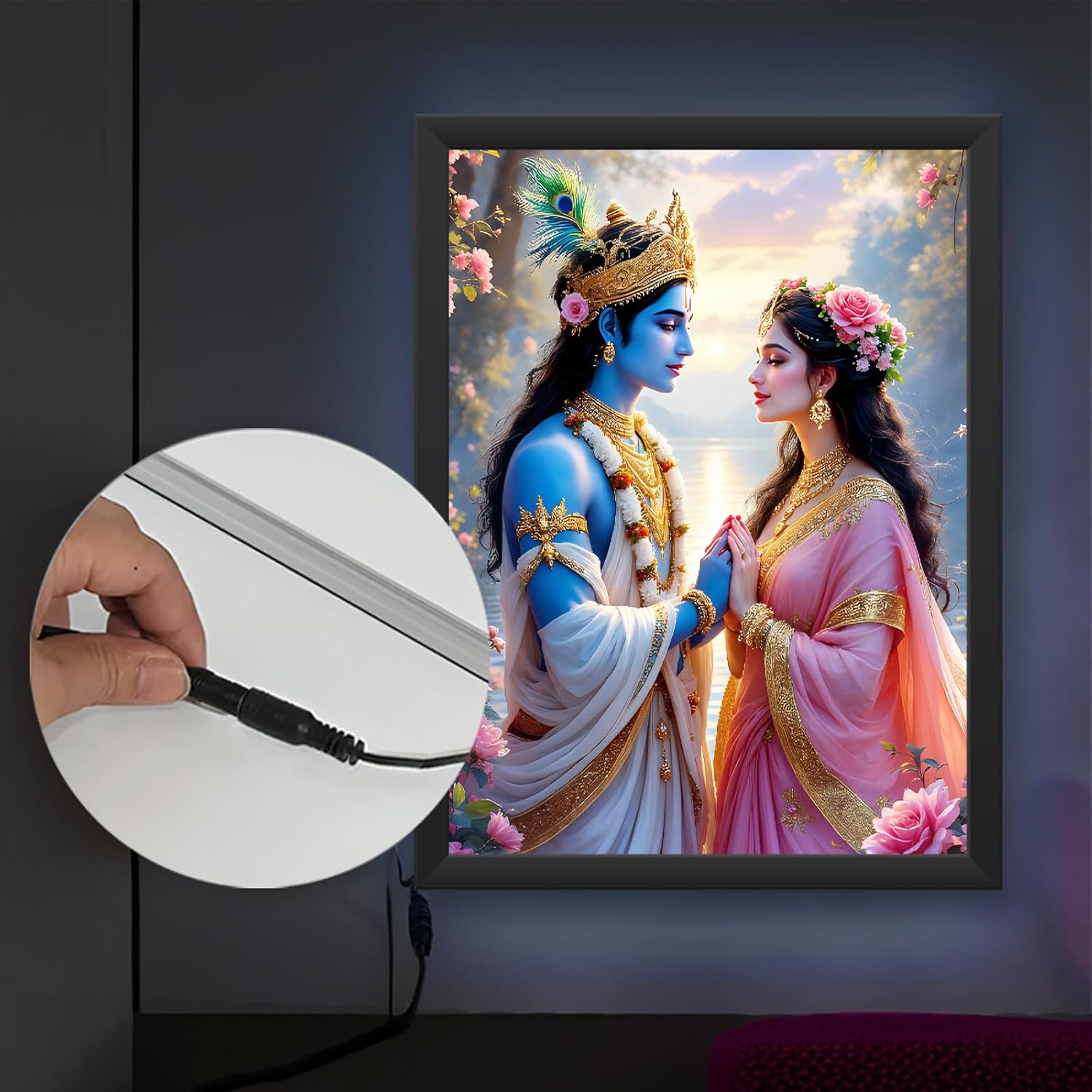 Glowitt Radha Ji Krishna Ji God Led Photo Frame 8x12 Inch – Religious Led Wall Frame with Adapter | Unbreakable Acrylic | Hindu God Wall Art | Diwali Gift, Home Decor, Puja Room