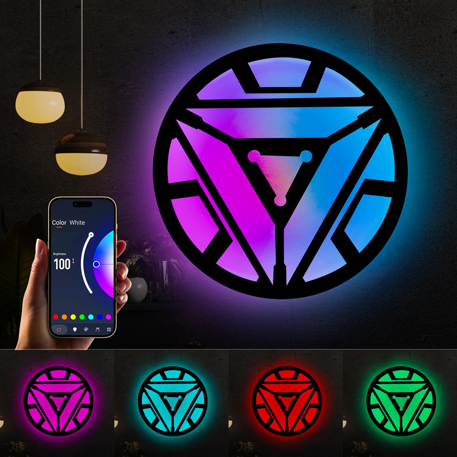 Glowitt Smart Neon Wall Lamp – Arc Reactor-Inspired 3D Decor with App Control & Music Sync for Living Room | Bedroom | Gifts | Wall Hangings for Home Decoration | Modern Decor Items (12 X 12)