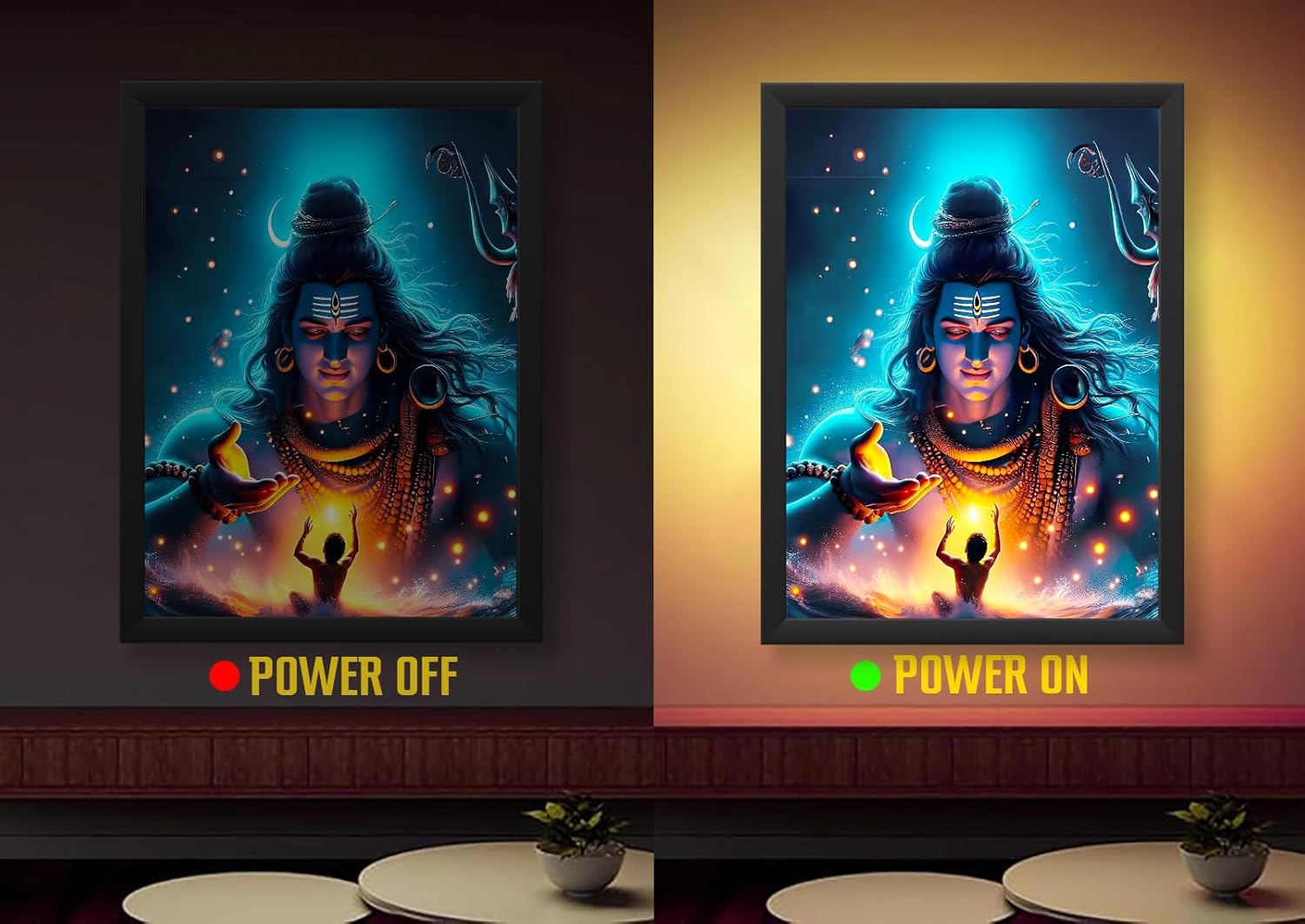 Glowitt Shiv Ji Parvati Ji LED Photo Frame 8x12 Inch – Mahakal LED Wall Frame with Adapter | Unbreakable Acrylic | Hindu God Photo Frame | Pooja Room Wall Art | Diwali Gift | Spiritual Home Decor