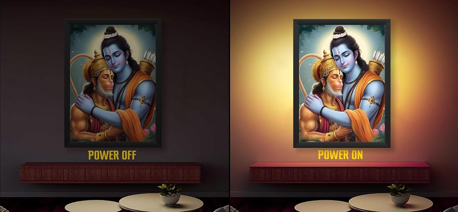 Glowitt Shri Ram Ji Hanuman Ji God Led Photo Frame 8x12 Inch – Religious Led Wall Frame with Adapter | Unbreakable Acrylic | Hindu God Wall Art | Diwali Gift, Home Decor, Puja Room (Design1, 8X12 Inc)