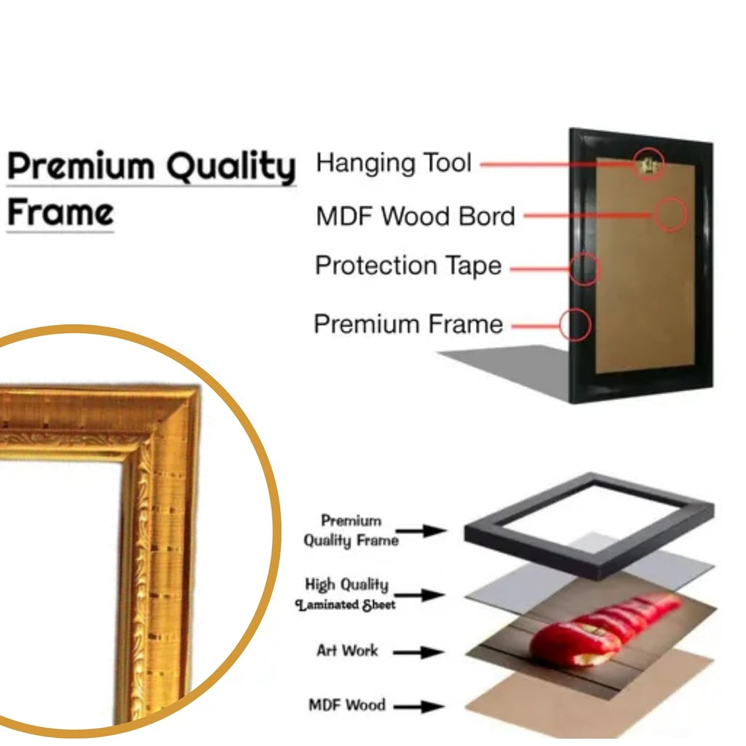 Glowitt Premanand Ji Maharaj Photo Frame | Golden Religious Frame for Mandir, Home & Office Decor | Spiritual Wall Frame | 8x12 Inch (Design 1, A4, Golden)