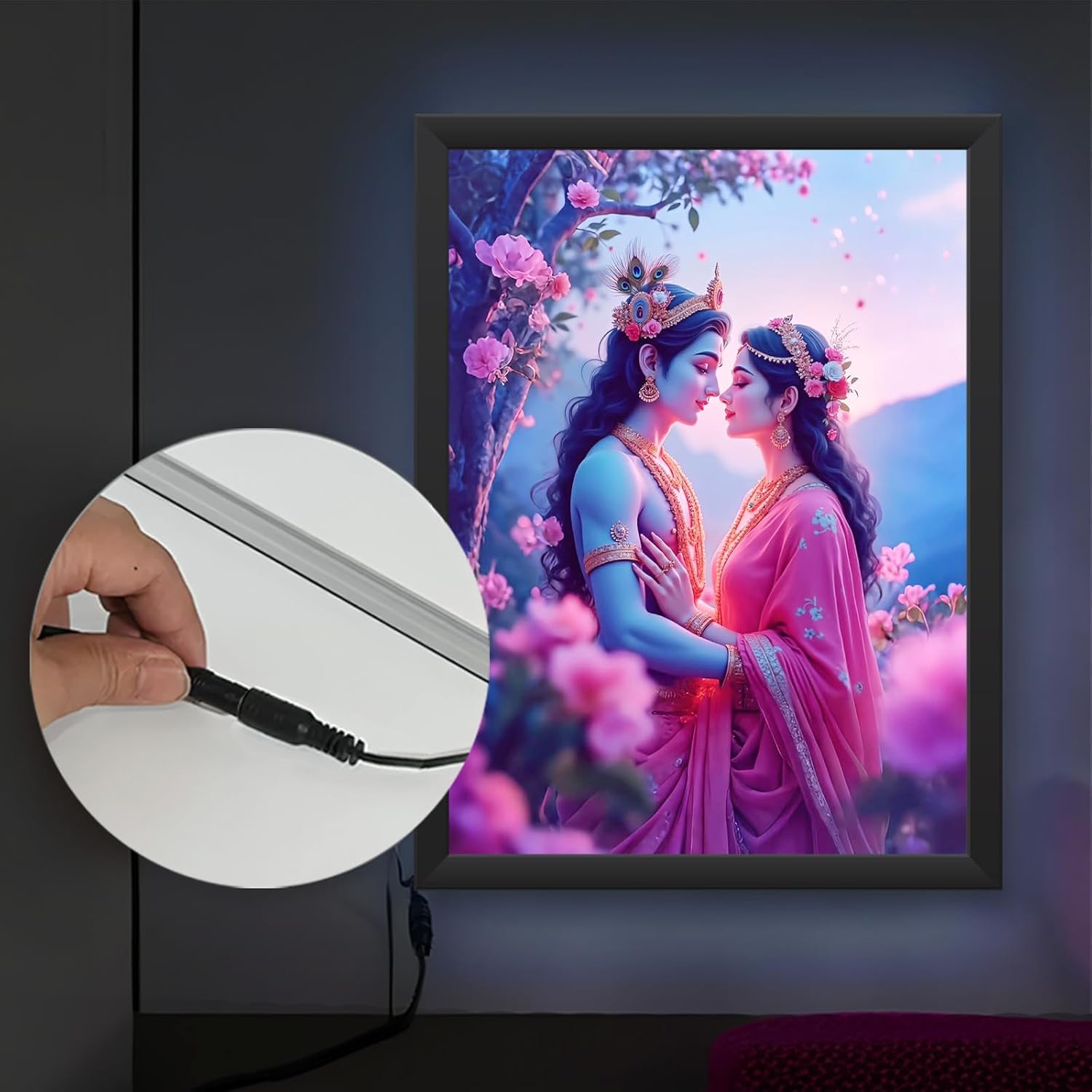 Glowitt Radha Krishna God Led Photo Frame 8x12 Inch – Religious Led Wall Frame with Adapter | Unbreakable Acrylic | Hindu God Wall Art | Diwali Gift, Home Decor, Puja Room