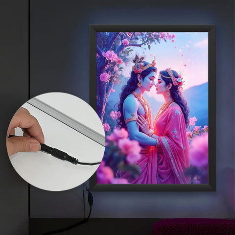 Glowitt Radha Krishna God Led Photo Frame 8x12 Inch – Religious Led Wall Frame with Adapter | Unbreakable Acrylic | Hindu God Wall Art | Diwali Gift, Home Decor, Puja Room