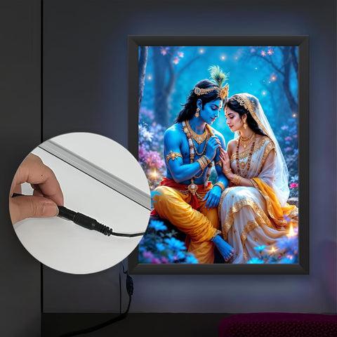 Glowitt Krishna Radha Premium God Led Photo Frame 8x12 Inch – Religious Led Wall Frame with Adapter | Unbreakable Acrylic | Hindu God Wall Art | Diwali Gift, Home Decor, Puja Room