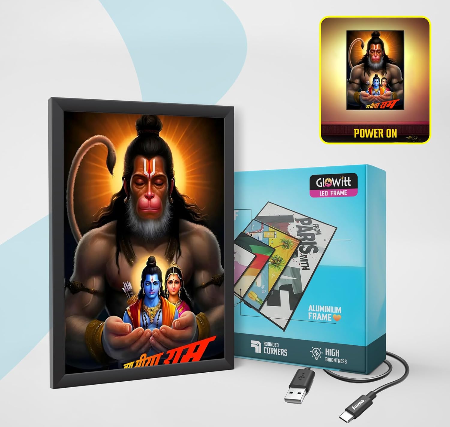 Glowitt Shri Ram God Led Photo Frame 8x12 Inch – Religious Led Wall Frame with Adapter | Unbreakable Acrylic | Hindu God Wall Art | Diwali Gift, Home Decor, Puja Room