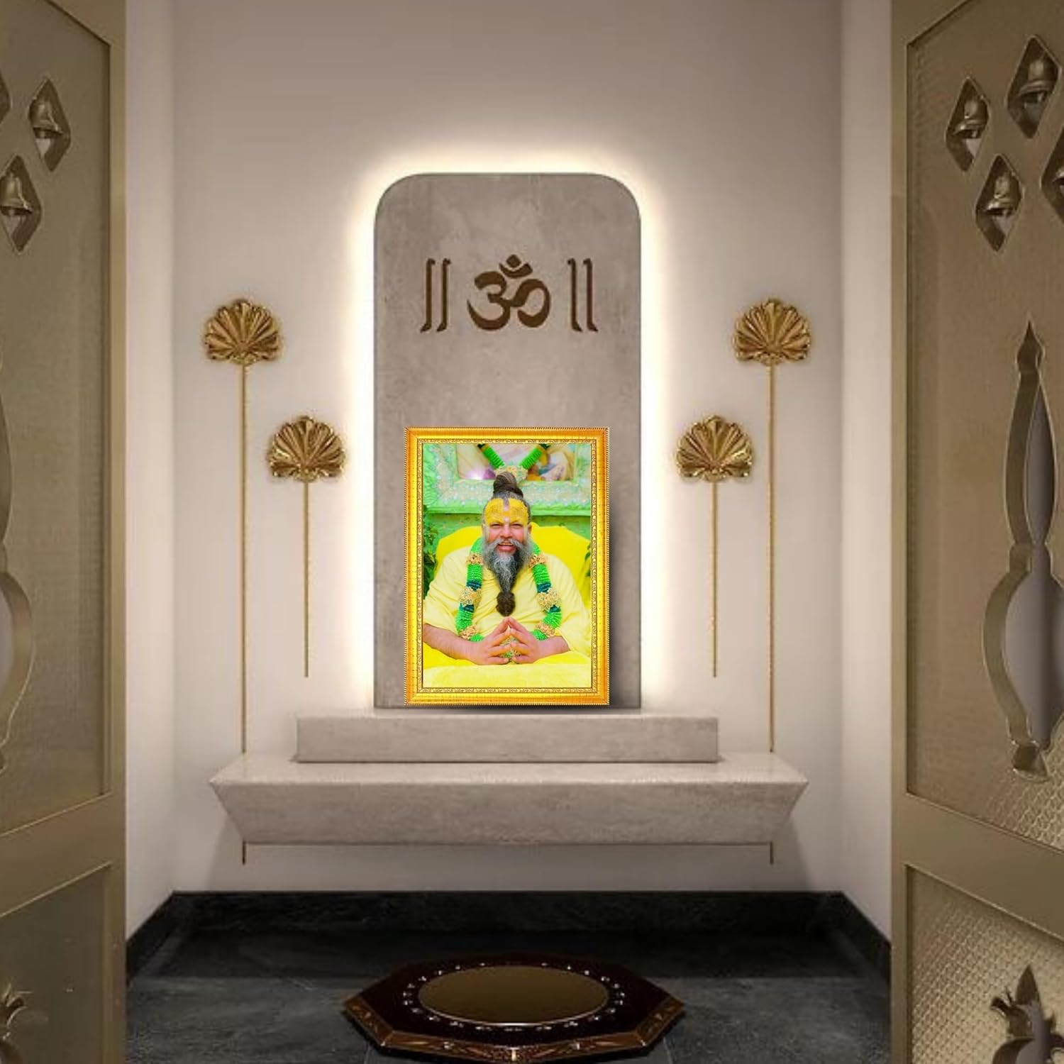 Glowitt Premanand Ji Maharaj Photo Frame | Golden Religious Frame for Mandir, Home & Office Decor | Spiritual Wall Frame | 8x12 Inch (Design 1, A4, Golden)