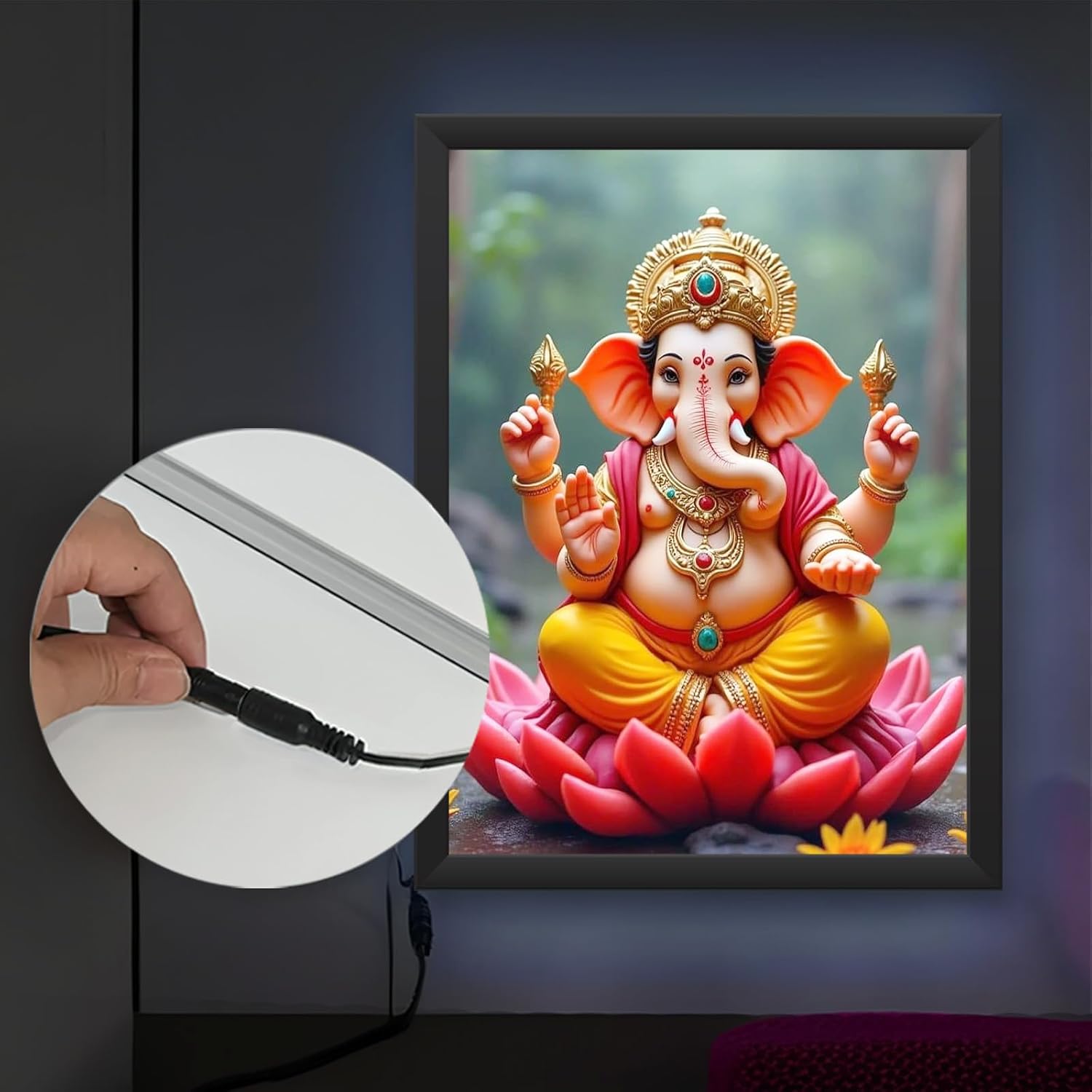 Glowitt Ganesha God Led Photo Frame 8x12 Inch – Religious Led Wall Frame with Adapter | Unbreakable Acrylic | Hindu God Wall Art | Diwali Gift, Home Decor, Puja Room