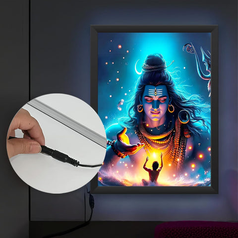 Glowitt Shiv Ji Parvati Ji LED Photo Frame 8x12 Inch – Mahakal LED Wall Frame with Adapter | Unbreakable Acrylic | Hindu God Photo Frame | Pooja Room Wall Art | Diwali Gift | Spiritual Home Decor