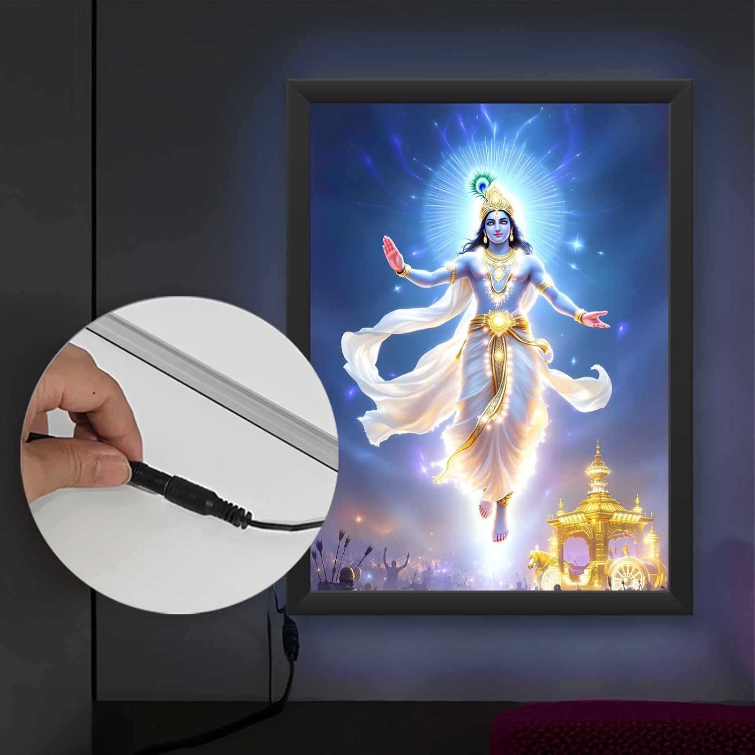 Glowitt Swami Narayan God Led Photo Frame 8x12 Inch – Religious Led Wall Frame with Adapter | Unbreakable Acrylic | Hindu God Wall Art | Diwali Gift, Home Decor, Puja Room