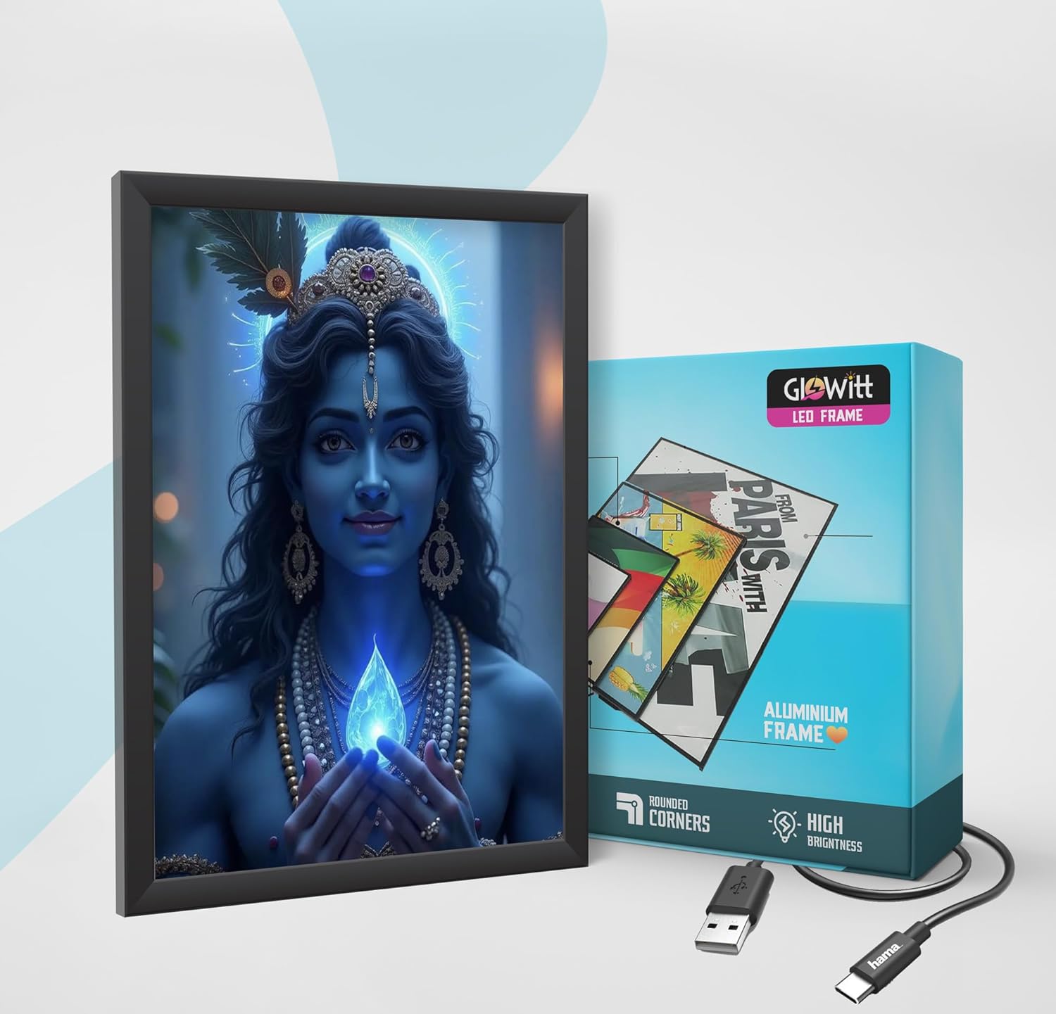 Glowitt Krishna Ji God Led Photo Frame 8x12 Inch – Religious Led Wall Frame with Adapter | Unbreakable Acrylic | Hindu God Wall Art | Diwali Gift, Home Decor, Puja Room