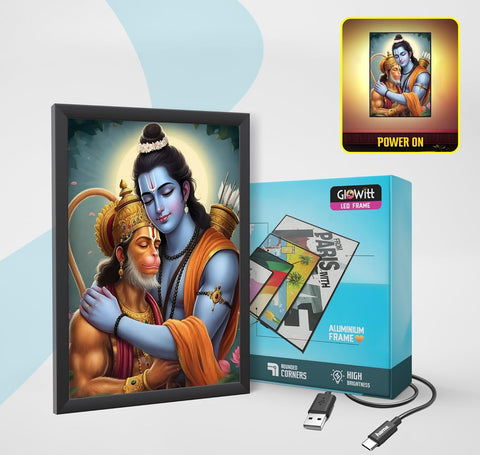 Glowitt Shri Ram Ji Hanuman Ji God Led Photo Frame 8x12 Inch – Religious Led Wall Frame with Adapter | Unbreakable Acrylic | Hindu God Wall Art | Diwali Gift, Home Decor, Puja Room (Design1, 8X12 Inc)
