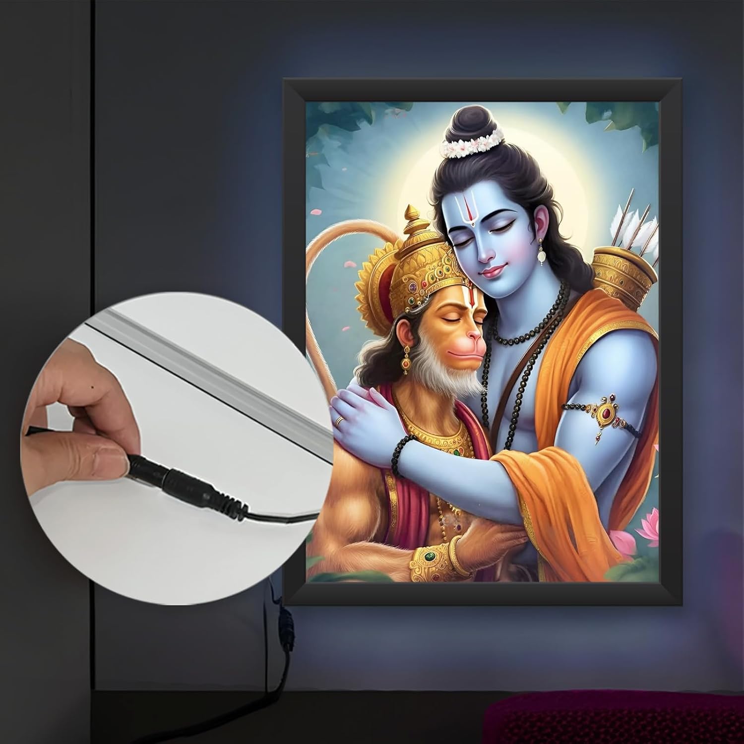 Glowitt Shri Ram Ji Hanuman Ji God Led Photo Frame 8x12 Inch – Religious Led Wall Frame with Adapter | Unbreakable Acrylic | Hindu God Wall Art | Diwali Gift, Home Decor, Puja Room (Design1, 8X12 Inc)