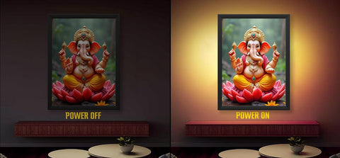 Glowitt Ganesha God Led Photo Frame 8x12 Inch – Religious Led Wall Frame with Adapter | Unbreakable Acrylic | Hindu God Wall Art | Diwali Gift, Home Decor, Puja Room