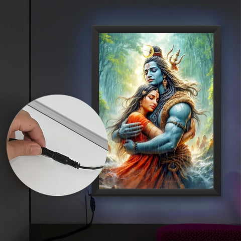 Glowitt Shiv Ji Parvati ji God Led Photo Frame 8x12 Inch – Religious Led Wall Frame with Adapter | Unbreakable Acrylic | Hindu God Wall Art | Diwali Gift, Home Decor, Puja Room