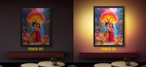 Glowitt Radha Krishna God Led Photo Frame 8x12 Inch – Religious Led Wall Frame with Adapter | Unbreakable Acrylic | Hindu God Wall Art | Diwali Gift, Home Decor, Puja Room