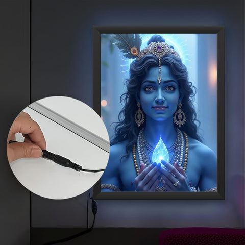 Glowitt Krishna Ji God Led Photo Frame 8x12 Inch – Religious Led Wall Frame with Adapter | Unbreakable Acrylic | Hindu God Wall Art | Diwali Gift, Home Decor, Puja Room