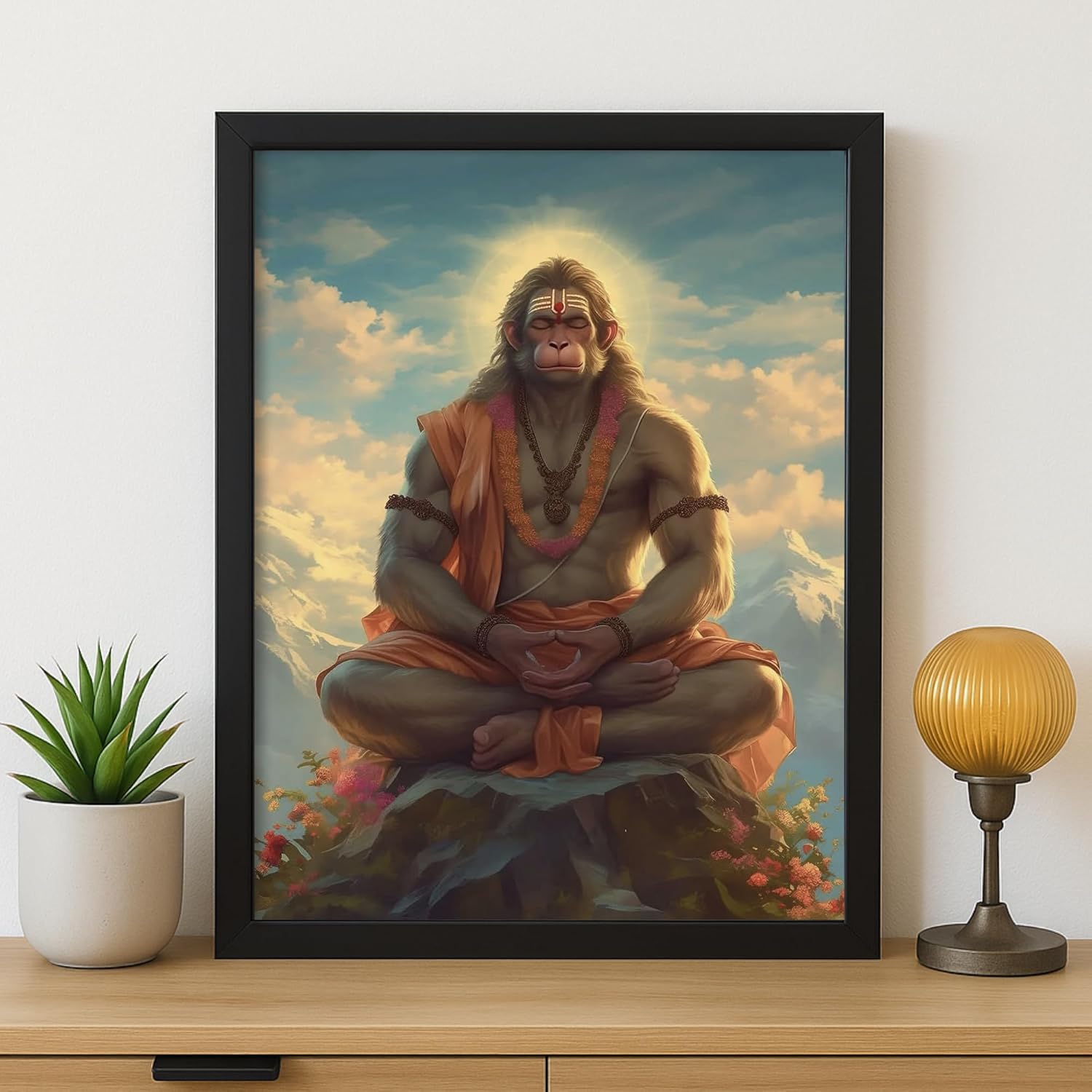 Glowitt Meditating Hanuman Ji God Led Photo Frame 8x12 Inch – Religious Led Wall Frame with Adapter | Unbreakable Acrylic | Hindu God Wall Art | Diwali Gift, Home Decor, Puja Room