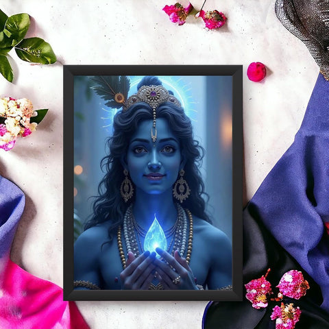 Glowitt Krishna Ji God Led Photo Frame 8x12 Inch – Religious Led Wall Frame with Adapter | Unbreakable Acrylic | Hindu God Wall Art | Diwali Gift, Home Decor, Puja Room