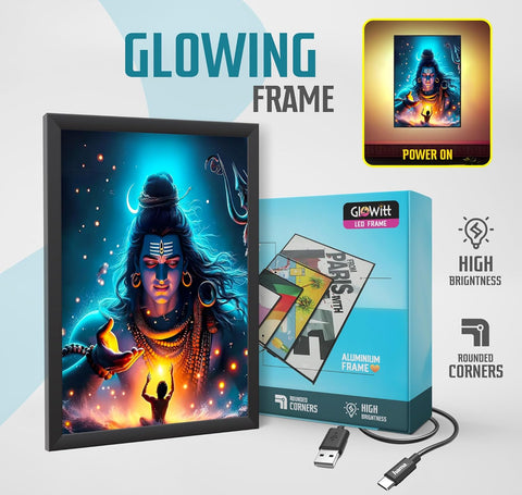 Glowitt Shiv Ji Parvati Ji LED Photo Frame 8x12 Inch – Mahakal LED Wall Frame with Adapter | Unbreakable Acrylic | Hindu God Photo Frame | Pooja Room Wall Art | Diwali Gift | Spiritual Home Decor