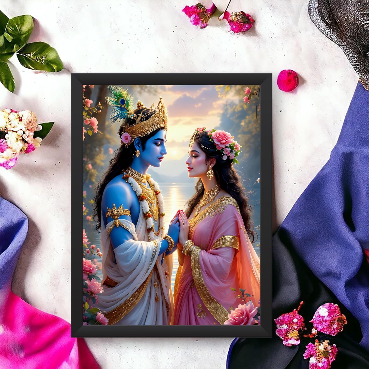 Glowitt Radha Ji Krishna Ji God Led Photo Frame 8x12 Inch – Religious Led Wall Frame with Adapter | Unbreakable Acrylic | Hindu God Wall Art | Diwali Gift, Home Decor, Puja Room