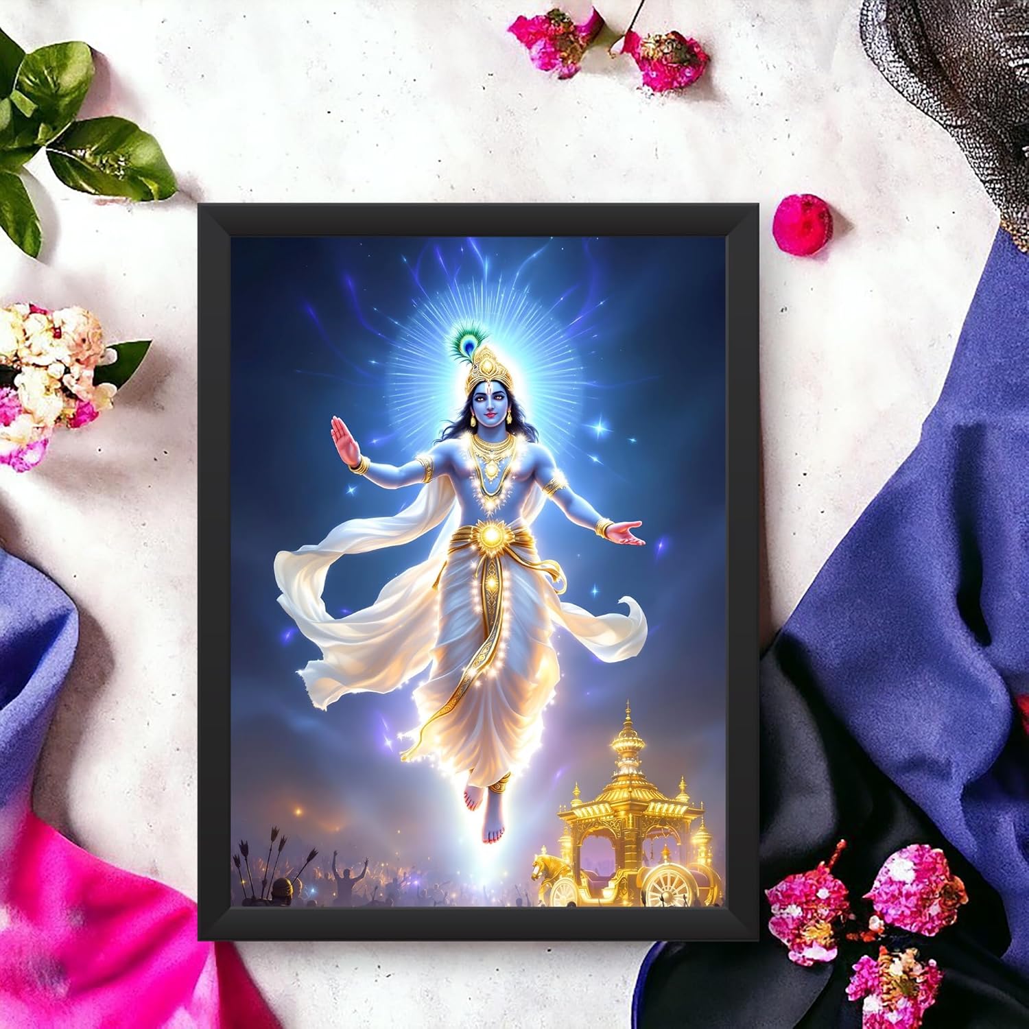 Glowitt Swami Narayan God Led Photo Frame 8x12 Inch – Religious Led Wall Frame with Adapter | Unbreakable Acrylic | Hindu God Wall Art | Diwali Gift, Home Decor, Puja Room