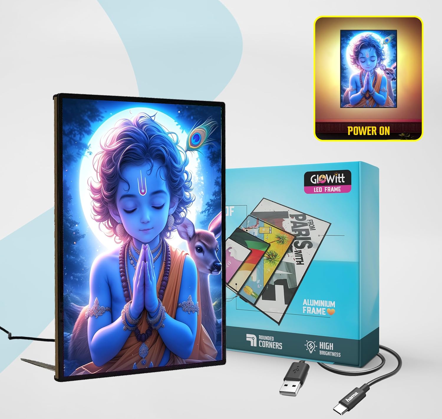 Radha Krishna LED Photo Frame: Kanha Backlit 8 x 12 LED Photo Frame - Ideal Wall Decor, Glowing God Led Lightbox Frame. (Blue)
