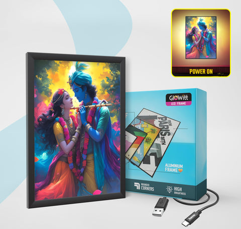Radha Krishna LED Photo Frame: Kanha Backlit 8 x 12 LED Photo Frame - Ideal Wall Decor, Glowing God Led Lightbox Frame. (Blue)