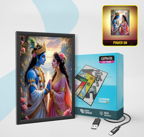 Glowitt Radha Ji Krishna Ji God Led Photo Frame 8x12 Inch – Religious Led Wall Frame with Adapter | Unbreakable Acrylic | Hindu God Wall Art | Diwali Gift, Home Decor, Puja Room