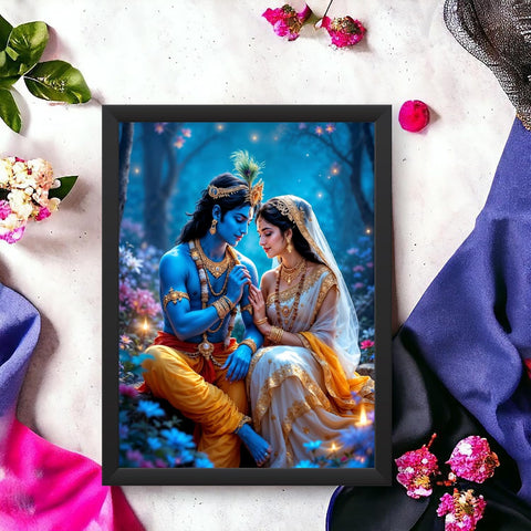 Glowitt Krishna Radha Premium God Led Photo Frame 8x12 Inch – Religious Led Wall Frame with Adapter | Unbreakable Acrylic | Hindu God Wall Art | Diwali Gift, Home Decor, Puja Room