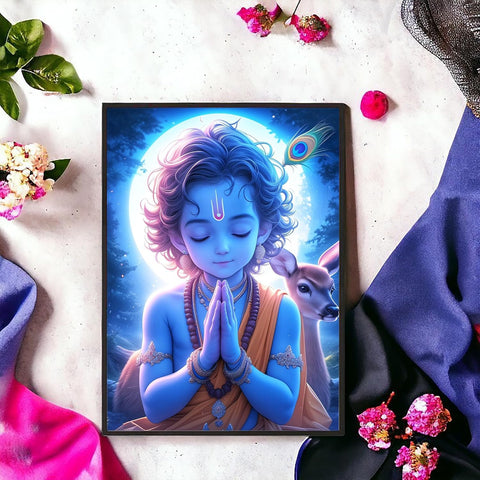 Radha Krishna LED Photo Frame: Kanha Backlit 8 x 12 LED Photo Frame - Ideal Wall Decor, Glowing God Led Lightbox Frame. (Blue)
