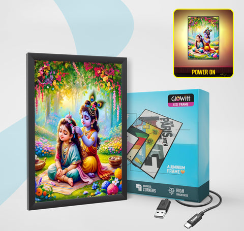 Radha Krishna LED Photo Frame: Kanha Backlit 8 x 12 LED Photo Frame - Ideal Wall Decor, Glowing God Led Lightbox Frame. (Blue)
