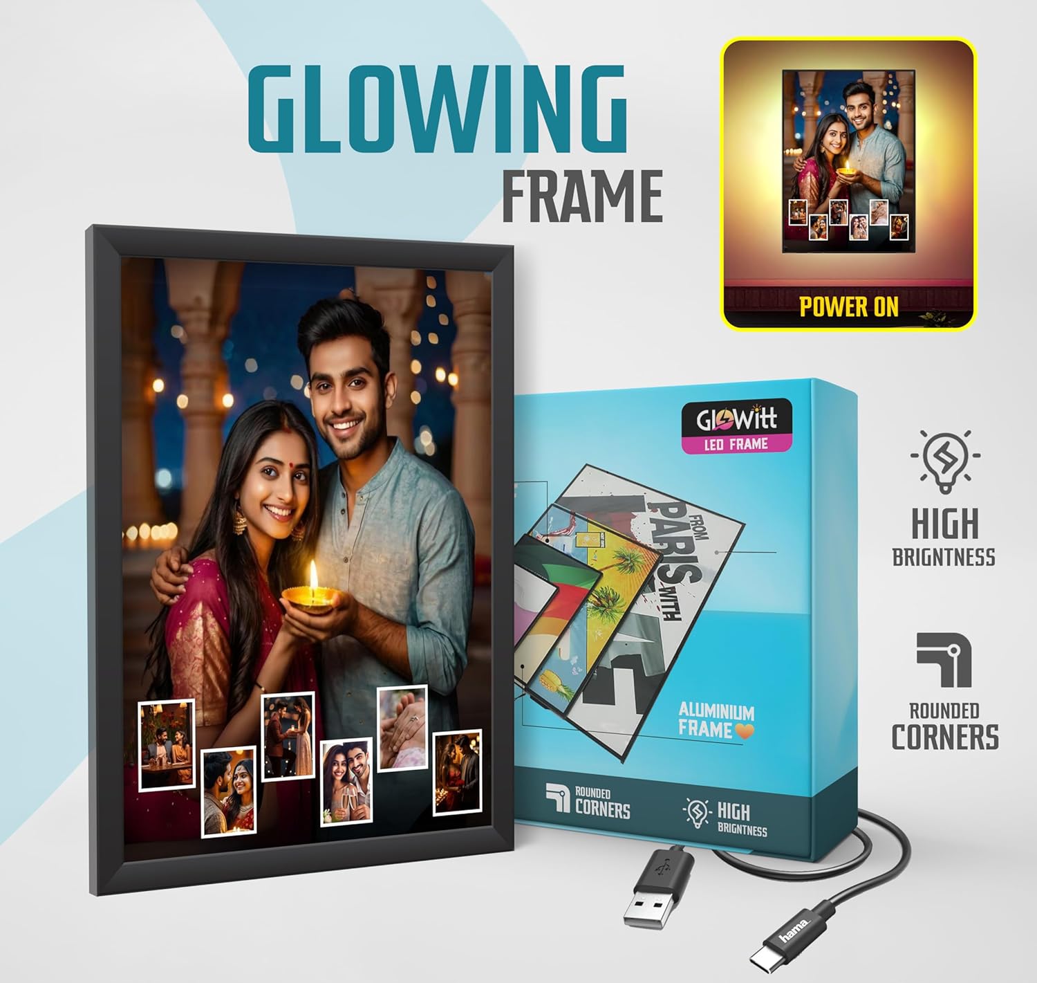 Glowitt Personalized Led Photo Frame - 4K UV Printed Led Photo Frame | Diwali Gift, Valentine Wedding Birthday Gift for Couple, Wife, Husband & Parents (Eternal Bliss, A4 (9 x 13))