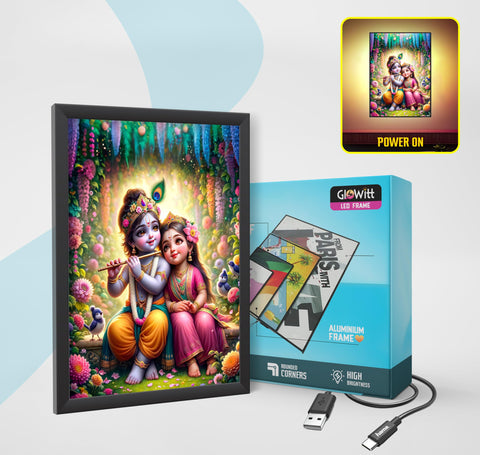 Radha Krishna LED Photo Frame: Kanha Backlit 8 x 12 LED Photo Frame - Ideal Wall Decor, Glowing God Led Lightbox Frame. (Blue)