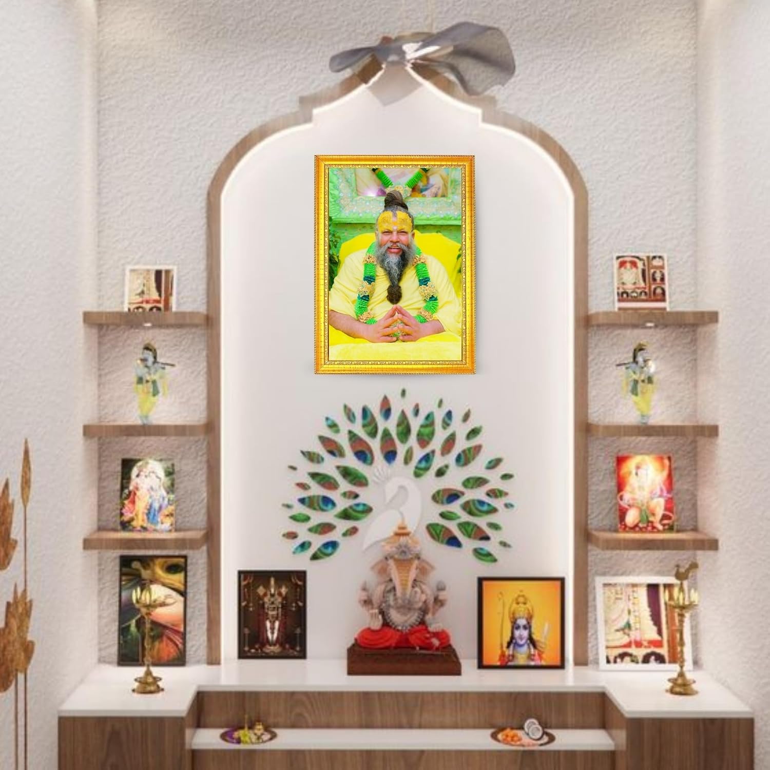Glowitt Premanand Ji Maharaj Photo Frame | Golden Religious Frame for Mandir, Home & Office Decor | Spiritual Wall Frame | 8x12 Inch (Design 1, A4, Golden)
