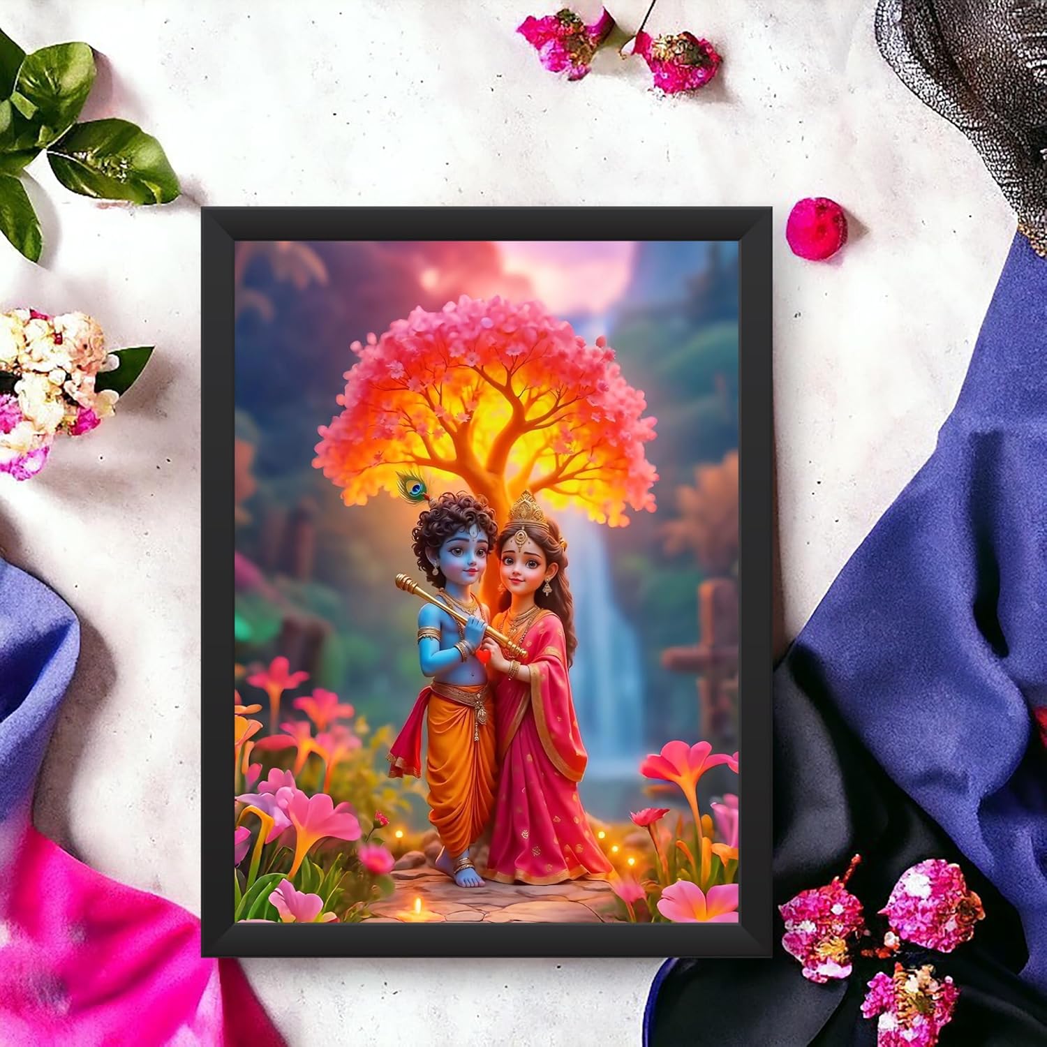 Glowitt Radha Krishna God Led Photo Frame 8x12 Inch – Religious Led Wall Frame with Adapter | Unbreakable Acrylic | Hindu God Wall Art | Diwali Gift, Home Decor, Puja Room