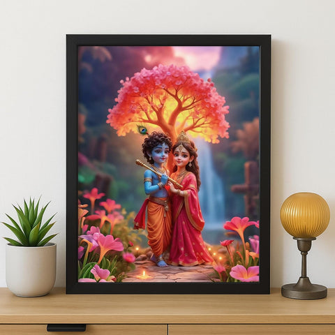 Glowitt Radha Krishna God Led Photo Frame 8x12 Inch – Religious Led Wall Frame with Adapter | Unbreakable Acrylic | Hindu God Wall Art | Diwali Gift, Home Decor, Puja Room
