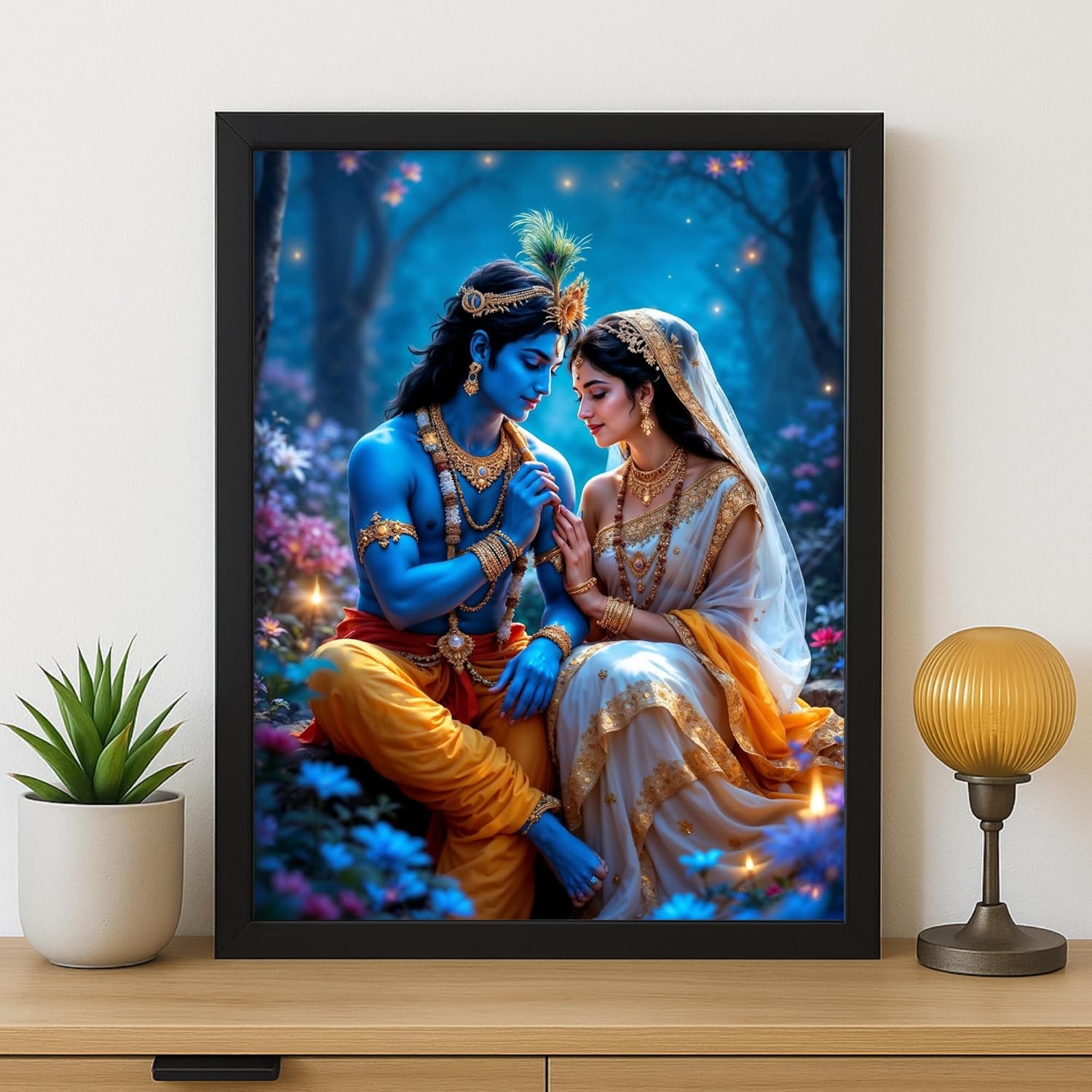 Glowitt Krishna Radha Premium God Led Photo Frame 8x12 Inch – Religious Led Wall Frame with Adapter | Unbreakable Acrylic | Hindu God Wall Art | Diwali Gift, Home Decor, Puja Room